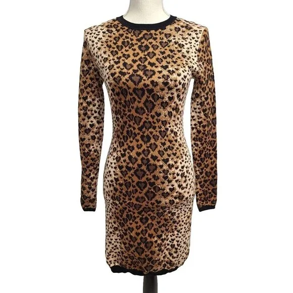 RED VALENTINO Leopard Print Long Sleeve Sweater Dress Women's M Wool Silk Blend - Picture 2 of 13